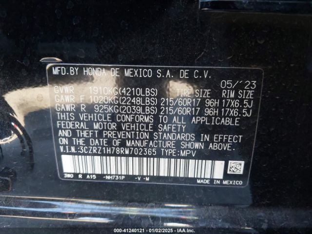 3CZRZ1H78RM702365 Honda Hr-v 2wd Ex-l/2wd Ex-l W/o Bsi
