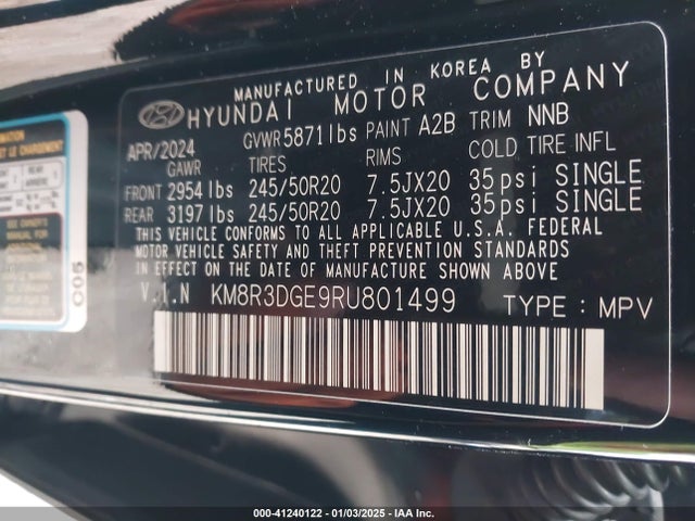 KM8R3DGE9RU801499 Hyundai Palisade Xrt