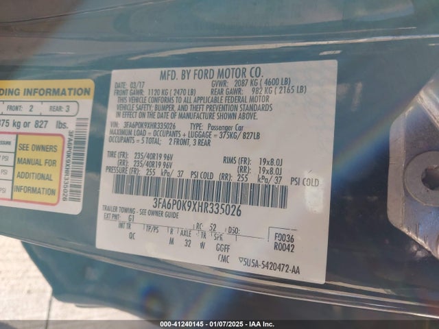 Ford Fusion Platinum 2017 3FA6P0K9XHR335026 Image 9