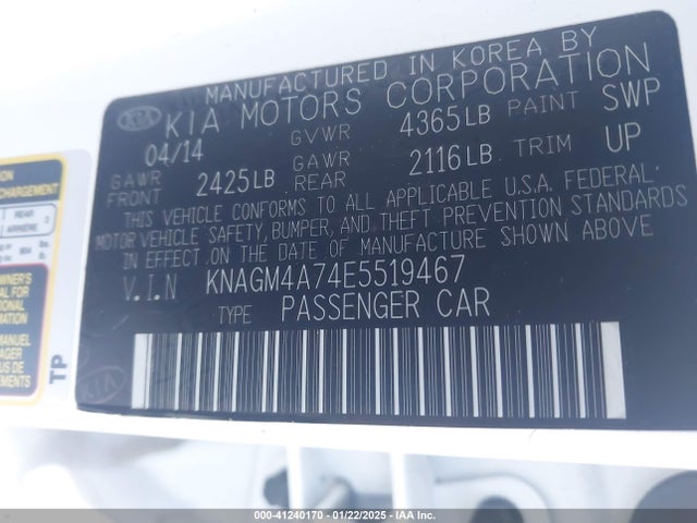 KIA Optima Lx 2014 KNAGM4A74E5519467 Image 9
