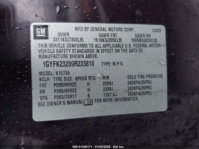 2009 CADILLAC ESCALADE 1GYFK23289R223810 Photo 8