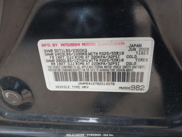 2008 MITSUBISHI OUTLANDER JA4MS41X78Z019578 Photo 8