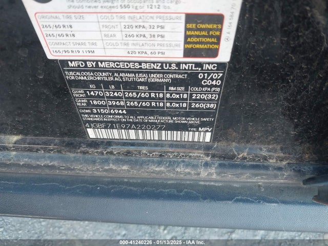 Продаж на аукціоні авто 2007 Mercedes-benz Gl 450 4matic, vin: 4JGBF71E97A220277, номер лоту: 41240226