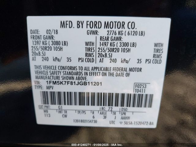1FM5K7F81JGB11201 Ford Explorer Limited