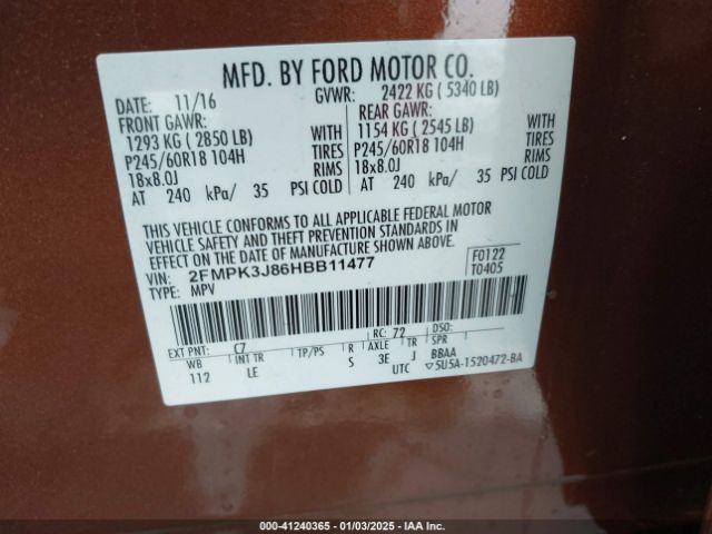 2FMPK3J86HBB11477 Ford EDGE SEL