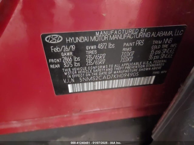 Hyundai Santa Fe Se 2019 5NMS2CAD7KH094905 Image 9