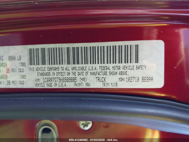 1C6RR7GT9HS589885 RAM 1500 Big Horn  4x4 6'4 Box