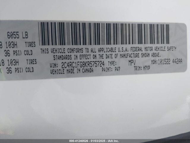 2C4RC1FG8KR575724 Chrysler Pacifica Touring Plus