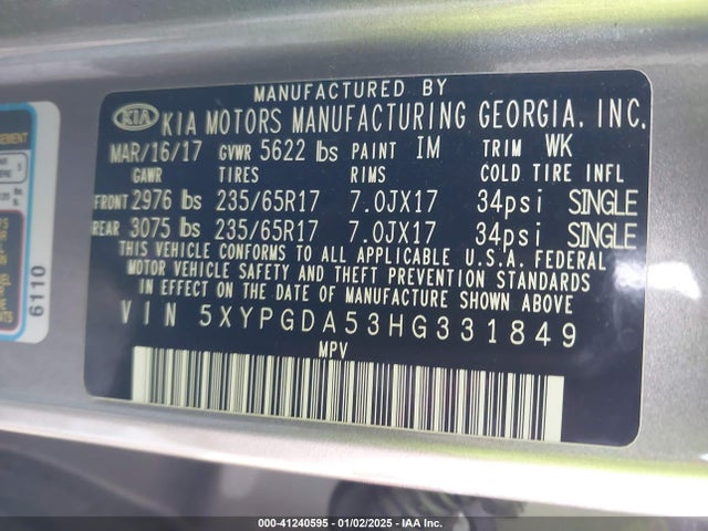 KIA Sorento 3.3l Lx 2017 5XYPGDA53HG331849 Image 9