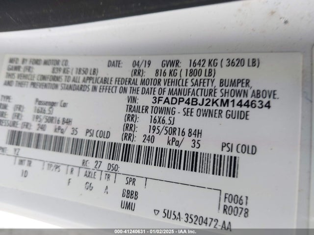 Ford FIESTA SE 2019 3FADP4BJ2KM144634 Image 9