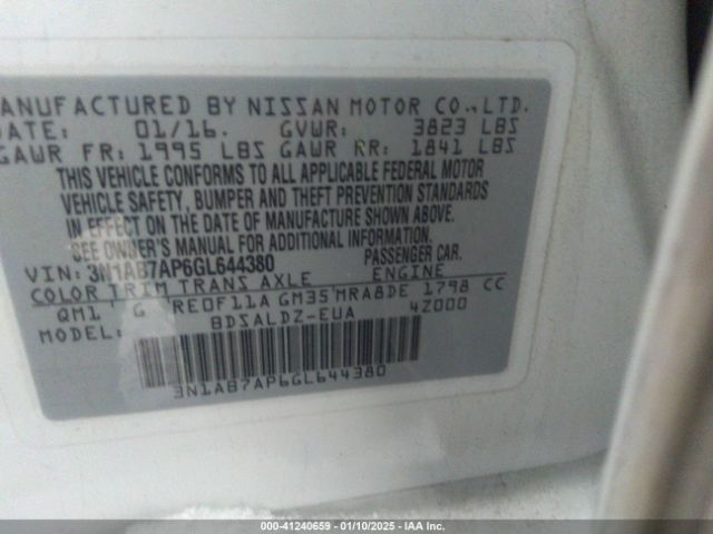 3N1AB7AP6GL644380 Nissan Sentra Fe+ S/s/sl/sr/sv