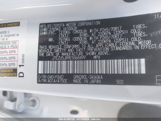 JTEZU5JR9E5068499 Toyota 4RUNNER SR5