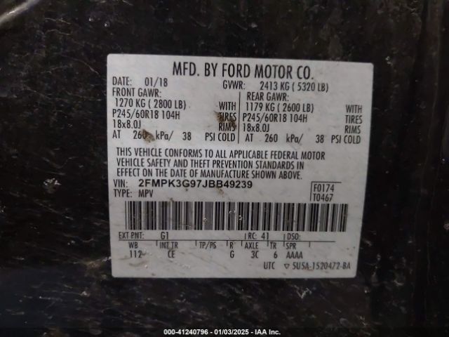 2FMPK3G97JBB49239 Ford EDGE SE