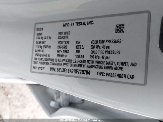 2024 TESLA MODEL 3 5YJ3E1EA2RF729704 Photo 8