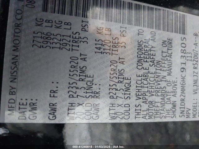 5N1DR2MM6HC913805 Nissan Pathfinder Platinum