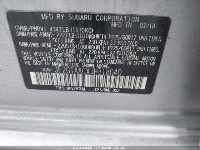 JF2GTAACXJH318040 Subaru Crosstrek 2.0i