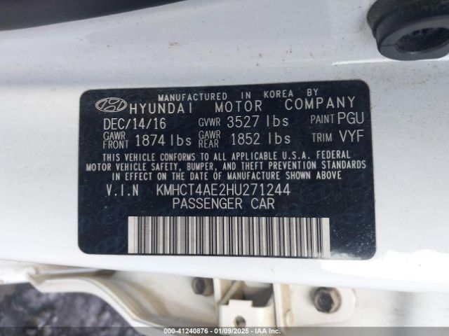 KMHCT4AE2HU271244 Hyundai Accent Value Edition