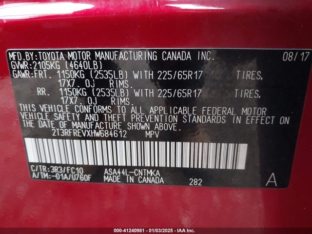 Toyota Rav4 Xle 2017 2T3RFREVXHW684612 Image 9