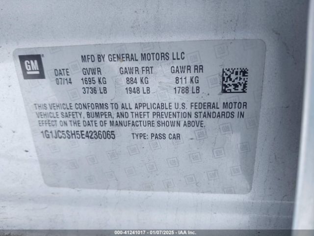 1G1JC5SH5E4236065 Chevrolet Sonic Lt Auto