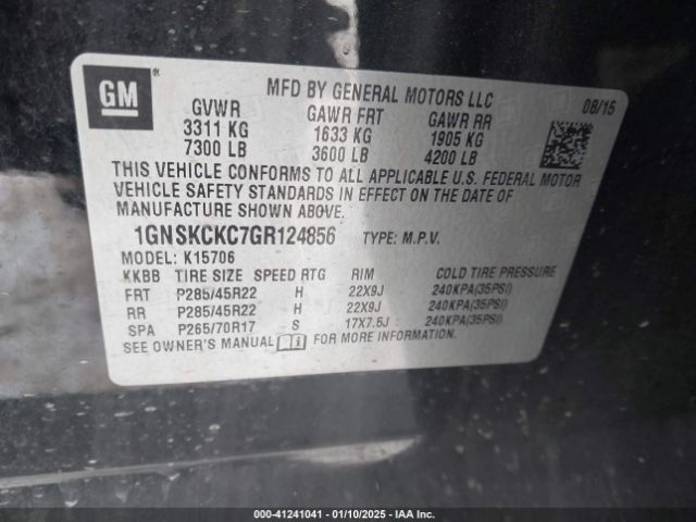 1GNSKCKC7GR124856 Chevrolet Tahoe Ltz