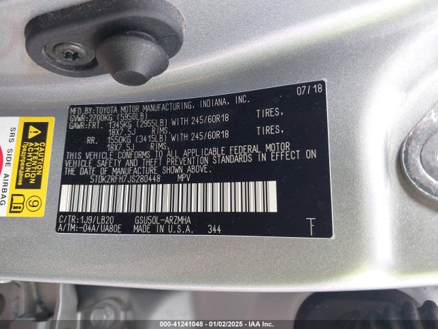 Toyota Highlander Xle 2018 5TDKZRFH7JS280448 Image 9