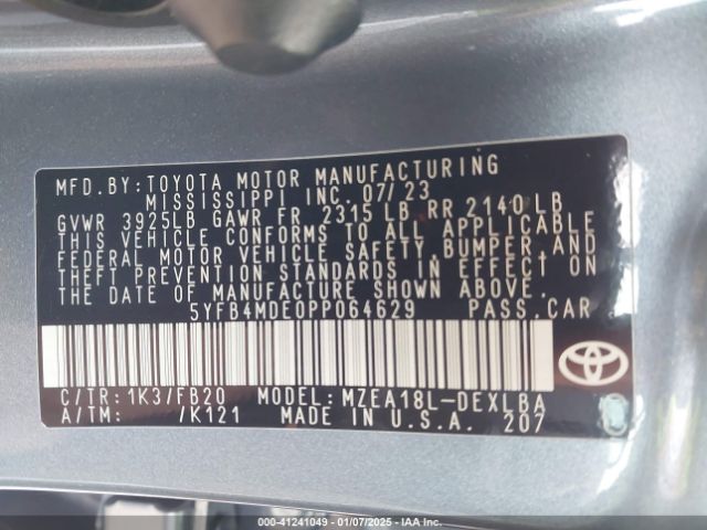 5YFB4MDE0PP064629 Toyota COROLLA LE