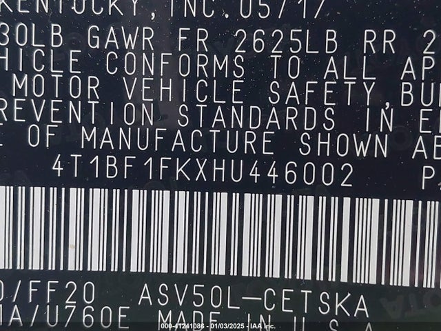 Toyota CAMRY SE 2017 4T1BF1FKXHU446002 Image 9