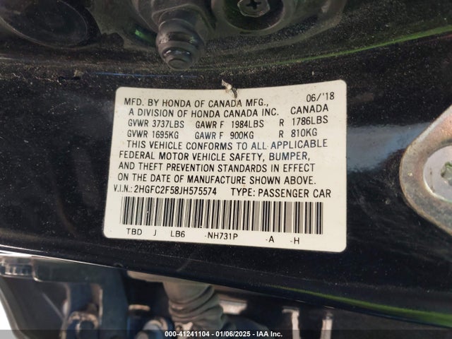 2HGFC2F58JH575574 Honda Civic Lx