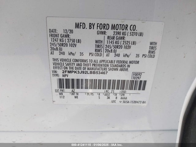 Ford Edge St Line 2020 2FMPK3J92LBB53467 Image 9