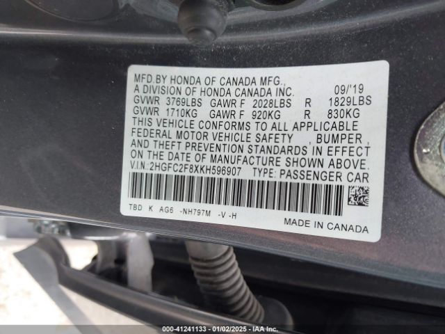 2HGFC2F8XKH596907 Honda Civic Sport
