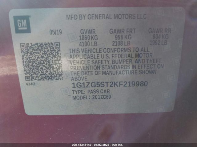 1G1ZG5ST2KF219980 Chevrolet MALIBU RS