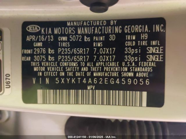 5XYKT4A62EG459056 KIA SORENTO LX