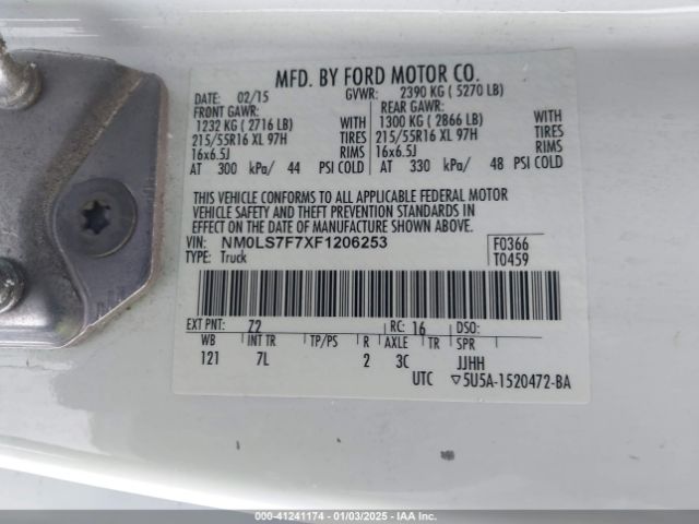 NM0LS7F7XF1206253 Ford Transit Connect Xlt