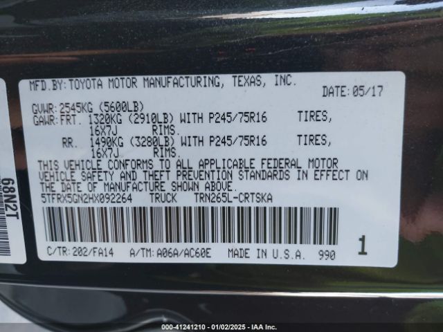 5TFRX5GN2HX092264 Toyota Tacoma Sr