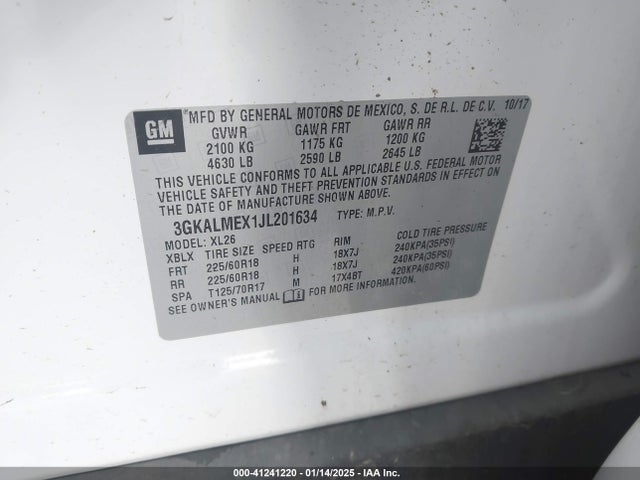 3GKALMEX1JL201634 GMC Terrain Sle