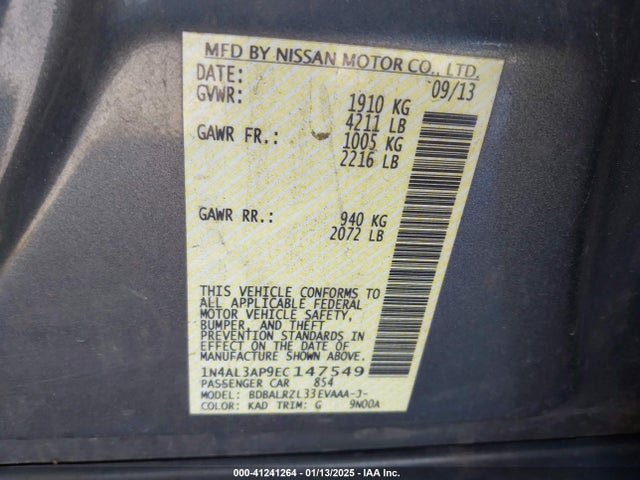 Nissan Altima 2.5 S 2014 1N4AL3AP9EC147549 Image 9
