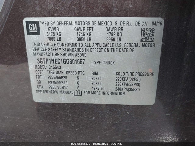 3GTP1NEC1GG301667 GMC Sierra 1500 Slt
