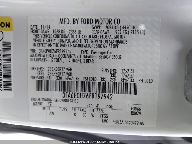 Ford FUSION SE 2015 3FA6P0H76FR197942 Image 9