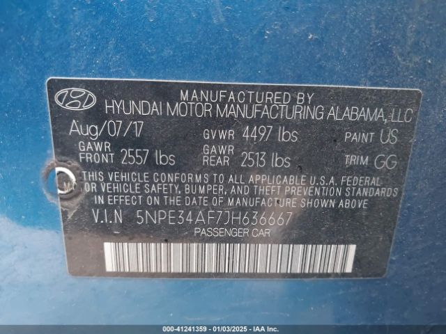 5NPE34AF7JH636667 Hyundai SONATA SEL