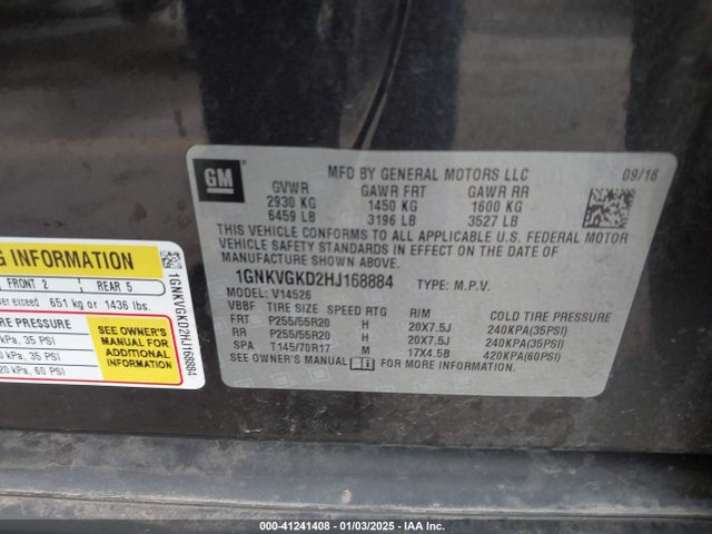 1GNKVGKD2HJ168884 Chevrolet Traverse 1lt