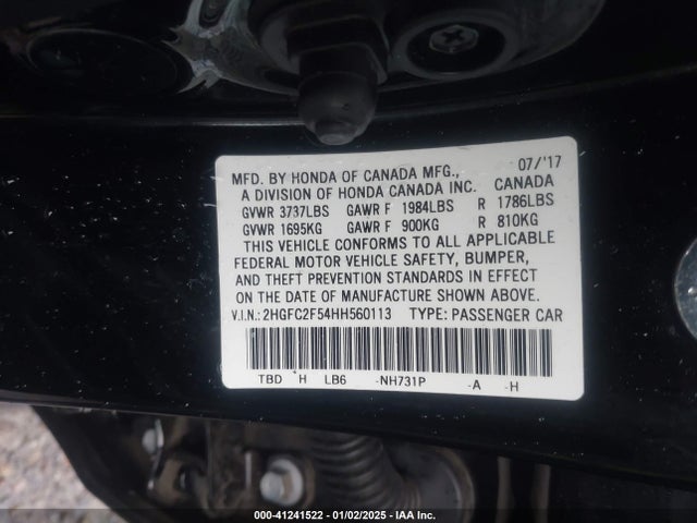 Honda Civic Lx 2017 2HGFC2F54HH560113 Image 9