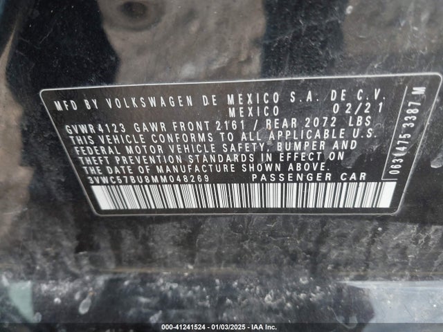 3VWC57BU8MM048269 Volkswagen Jetta 1.4t R-line/1.4t S/1.4t Se