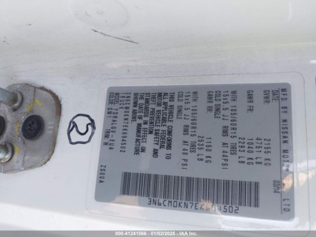 3N6CM0KN7EK694502 Nissan NV200 SV