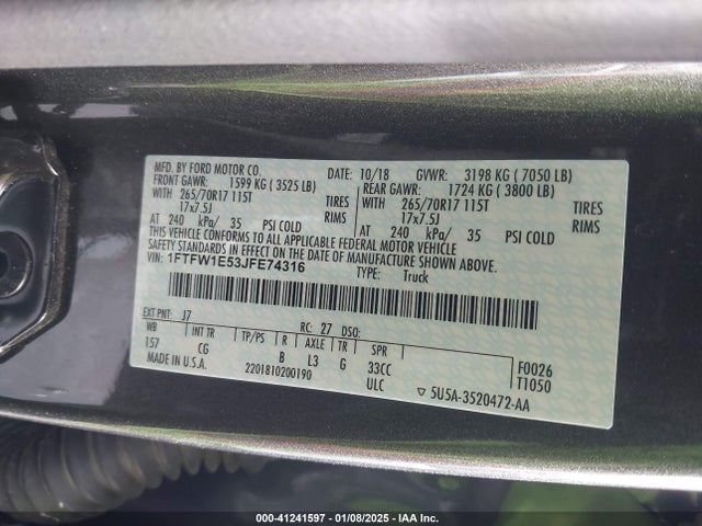 1FTFW1E53JFE74316 Ford F-150 Xl