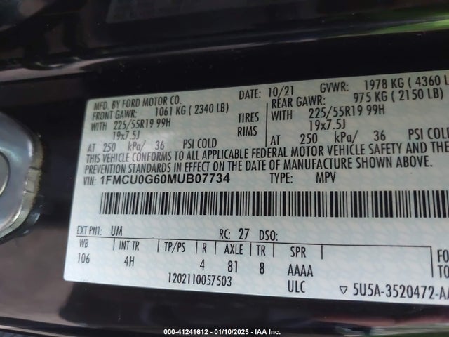 Ford ESCAPE SE 2021 1FMCU0G60MUB07734 Image 9