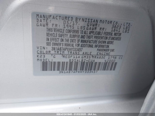 3N1AB7APXHY333457 Nissan 2017