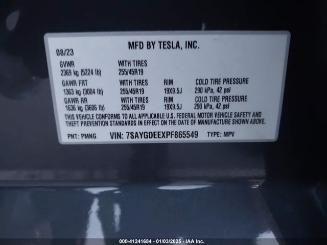2023 TESLA MODEL Y 7SAYGDEEXPF865549 Photo 8