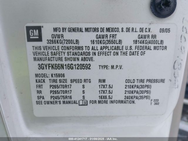 2006 CADILLAC ESCALADE ESV 3GYFK66N16G120592 Photo 8