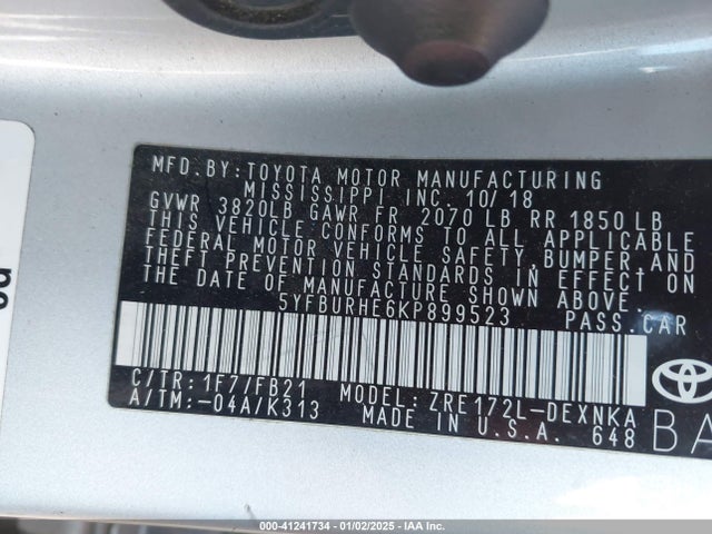 Toyota COROLLA LE 2019 5YFBURHE6KP899523 Image 9