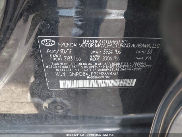 5NPD84LF9JH269460 Hyundai ELANTRA SEL